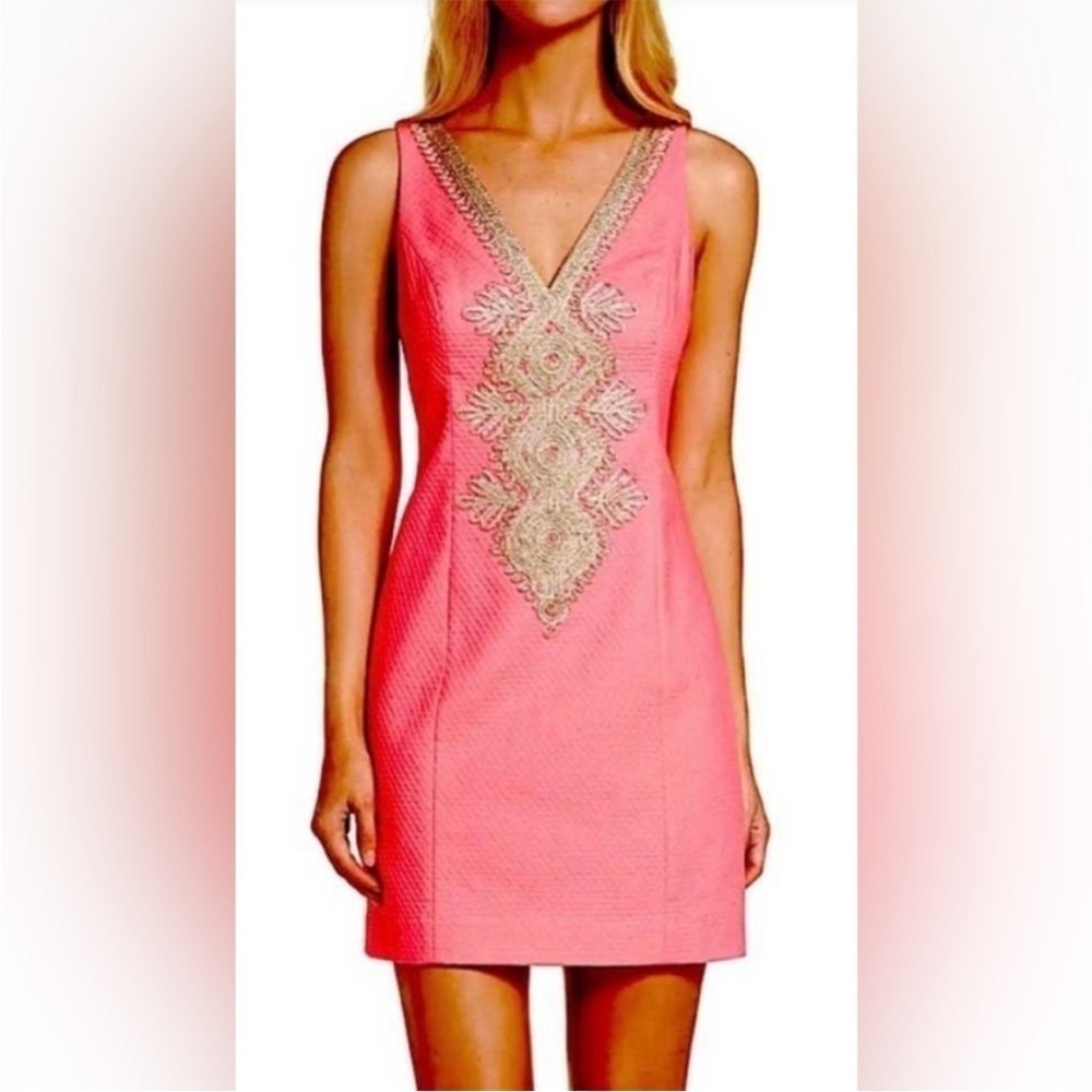 Lilly Pulitzer Pink Embroidered V-Neck Mini Dress